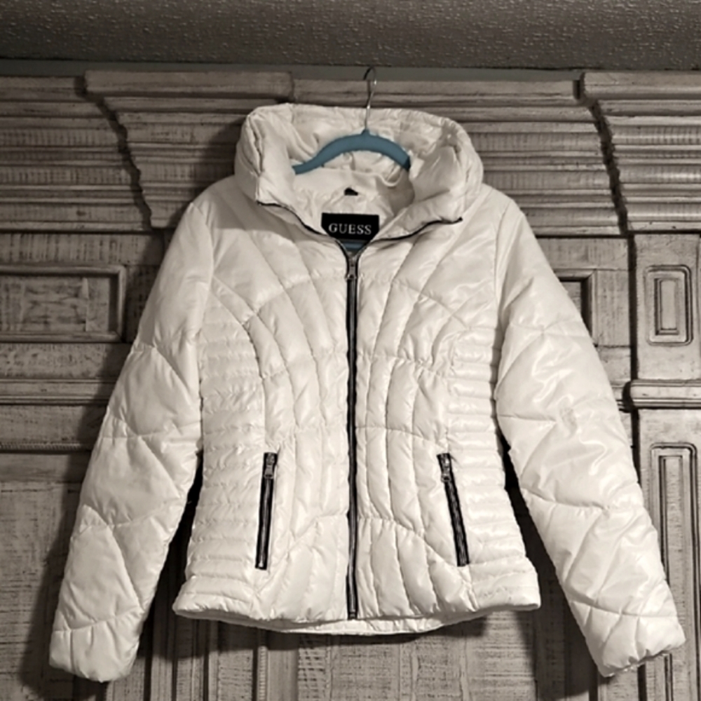 GUESS Women's White Quilted Jacket